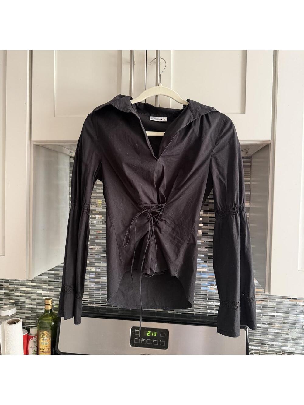 Comma black blouse with lace up detail